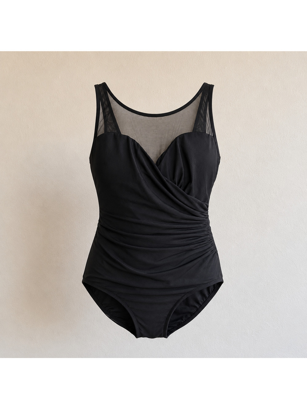 Maxine of Hollywood Vintage Mesh One Piece Swimsuit Black Ruch Tummy Control 12